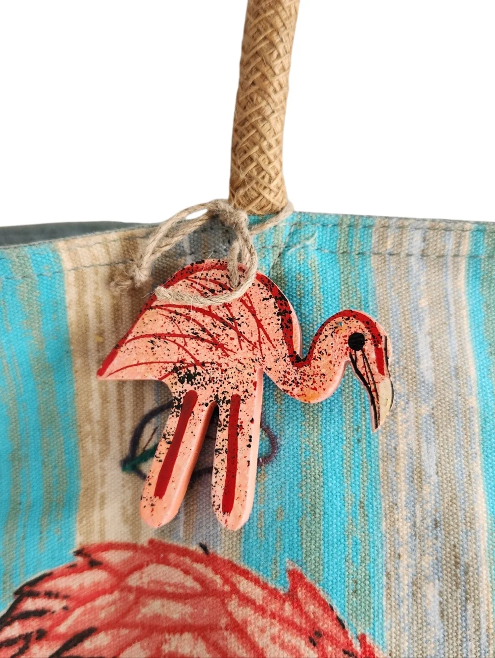 Paul Brent Large Artistic Canvas Flamingo Paradise Bag Beach Tote - Picture 3 of 16